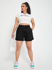 Shorts mezclilla de cintura alta - Negro - Ver 5