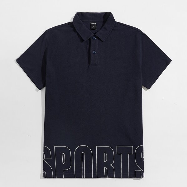 

Men Letter Graphic Polo Shirt, Blue