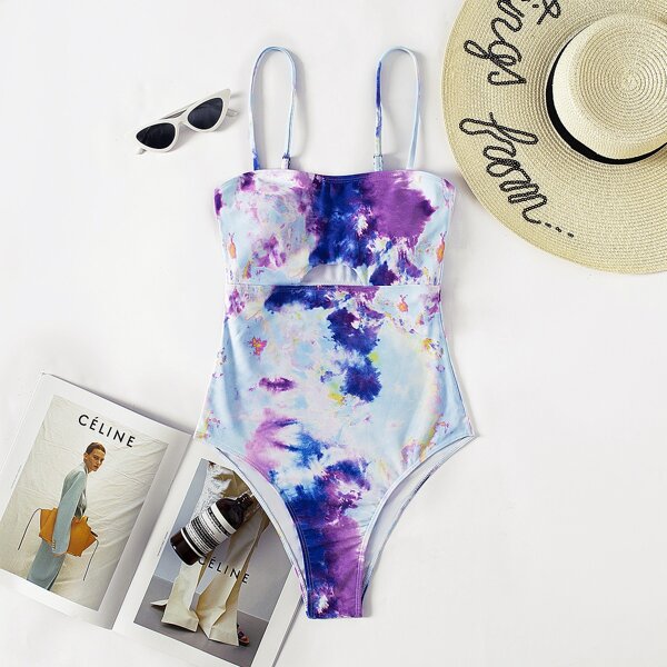 

Tie Dye Keyhole One Piece Swimsuit, Multicolor