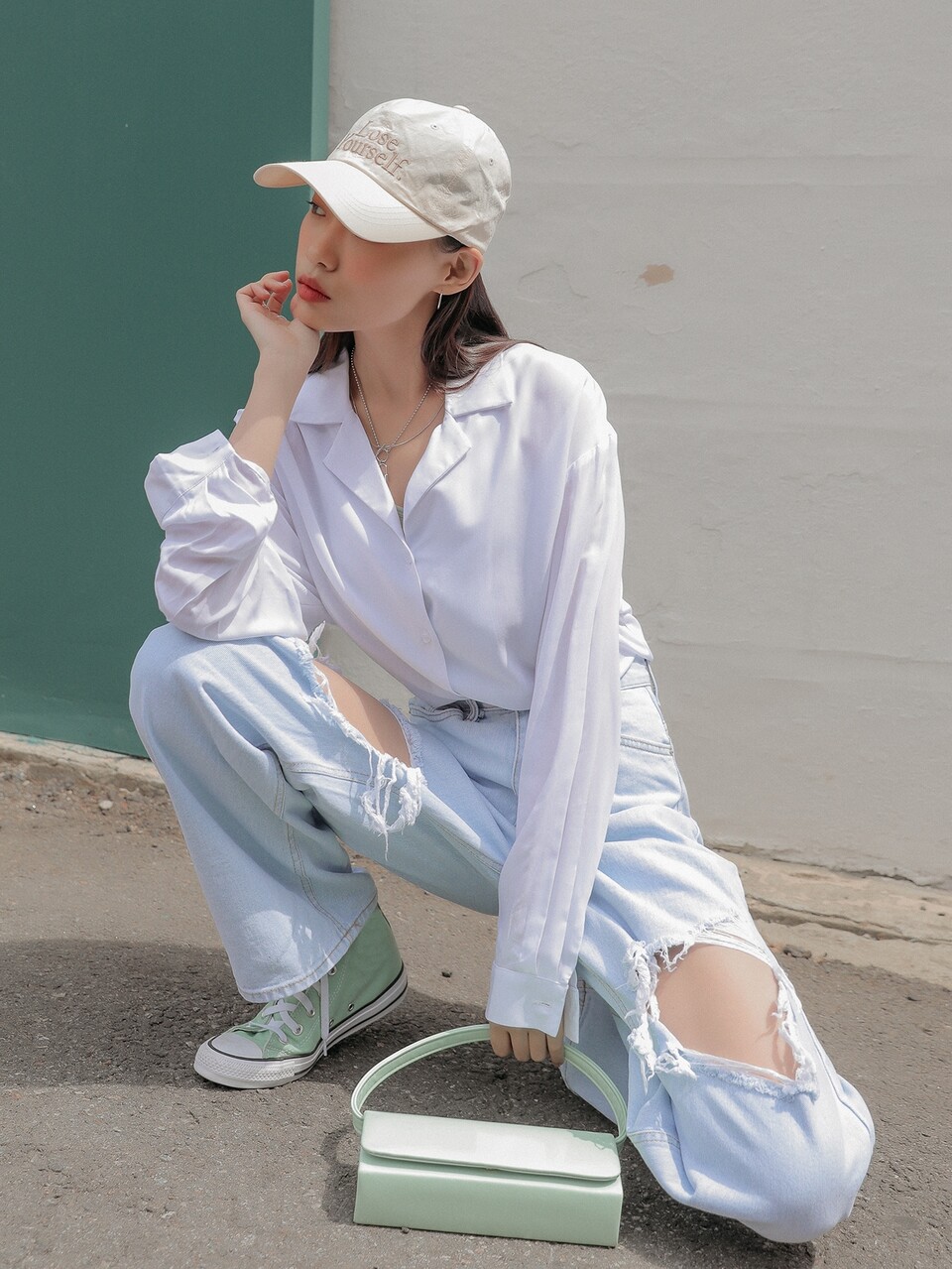 Drop Shoulder Solid Button Up Blouse