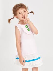 SHEIN Top tank ribete con fruncido con bordado floral - Rosa Pálido - Ver 5