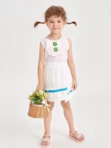 SHEIN Top tank ribete con fruncido con bordado floral - Rosa Pálido - Ver 6