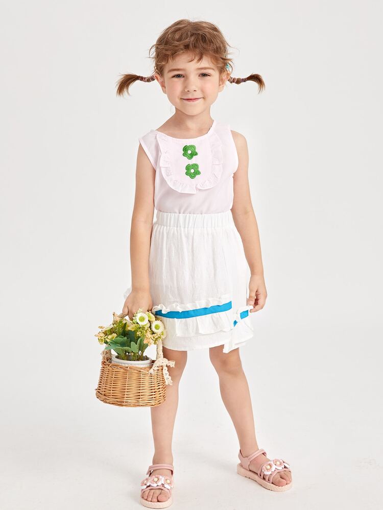 SHEIN Top tank ribete con fruncido con bordado floral - Rosa Pálido - Añade 6