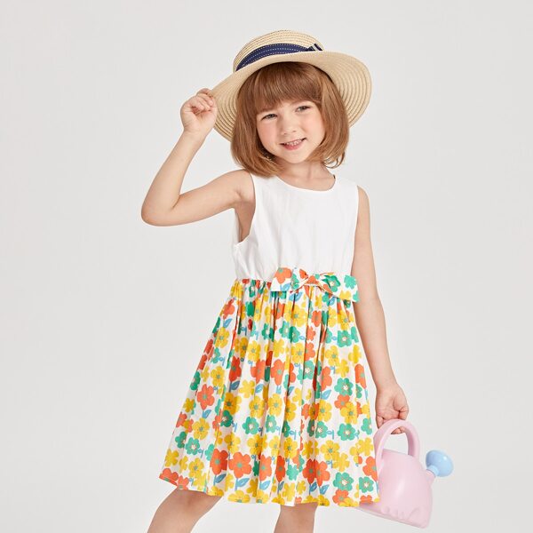 

Toddler Girls Bow Detail Floral Combo Dress, Multicolor