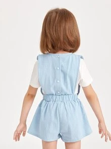 SHEIN Mono de espalda con botón con bordado de letra sin camiseta - Celeste - Ver 2