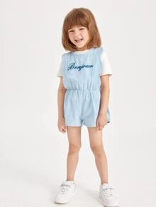 SHEIN Mono de espalda con botón con bordado de letra sin camiseta - Celeste - Ver 3