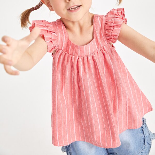 

Toddler Girls Ruffle Trim Striped Print Top, Dusty pink