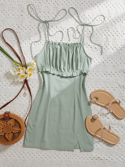 Soleia Vestido De Tirantes Sólido Con Pliegues En El Busto