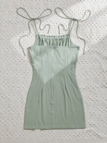 Soleia Vestido De Tirantes Sólido Con Pliegues En El Busto - verde menta - Ver 2