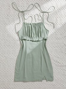 Soleia Vestido De Tirantes Sólido Con Pliegues En El Busto - verde menta - Ver 4