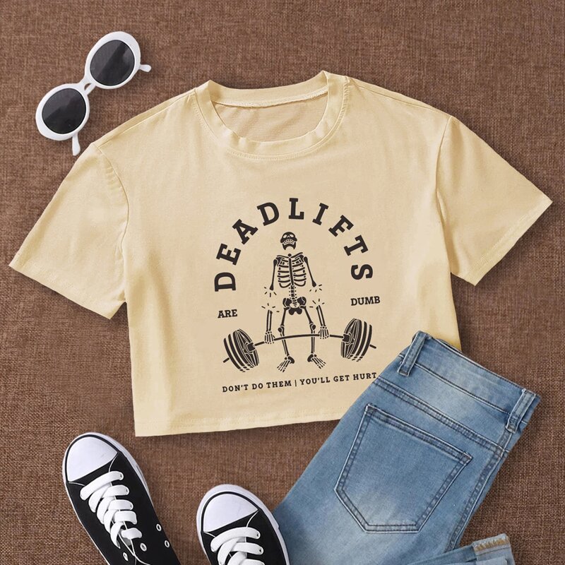 

Letter Skull Graphic Crop Tee, Beige