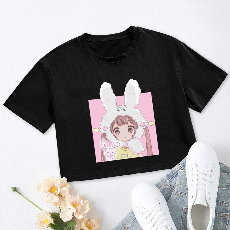 

Cartoon Figure Graphic Crop Tee, Black