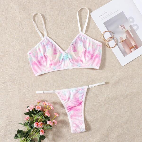 

Tie Dye Thong Lingerie Set, Multicolor