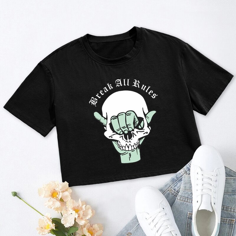 

Slogan Skull & Hand Graphic Crop Tee, Black