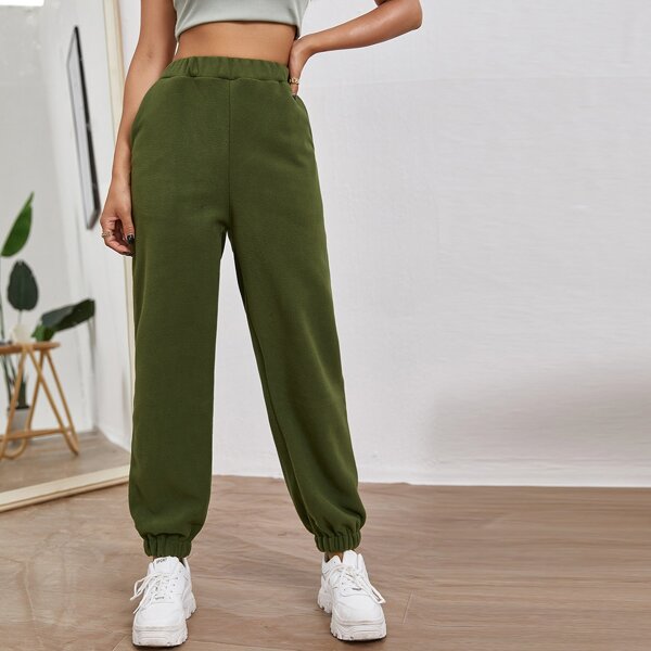 

Solid Slant Pocket Sweatpants, Army green