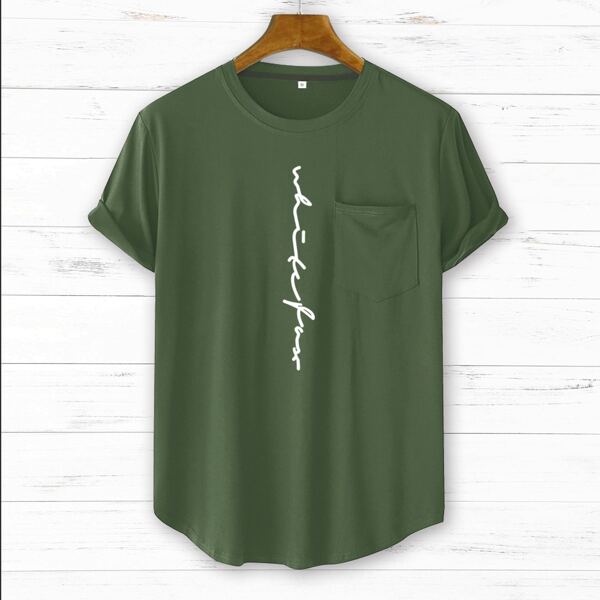 

Men Slogan Graphic Pocket Tee, Army green