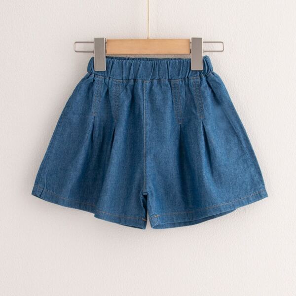 

Toddler Girls Plicated Wide Leg Denim Shorts, Medium wash