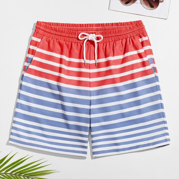 

Men Striped Drawstring Swim Shorts, Multicolor
