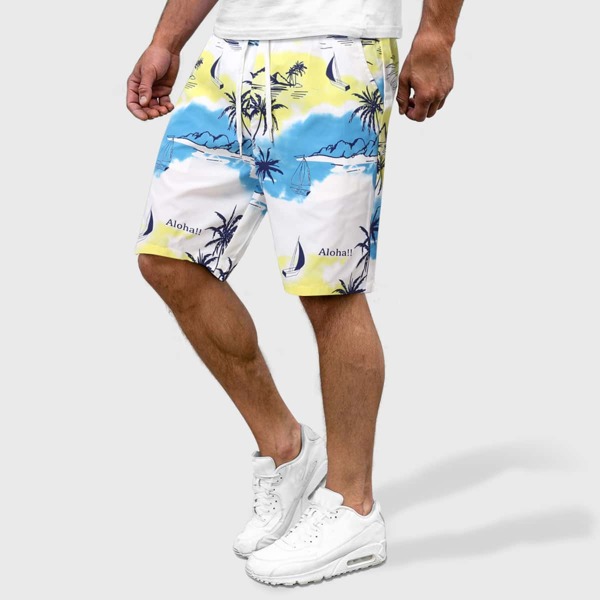 

Men Palm Tree And Letter Graphic Shorts, Multicolor
