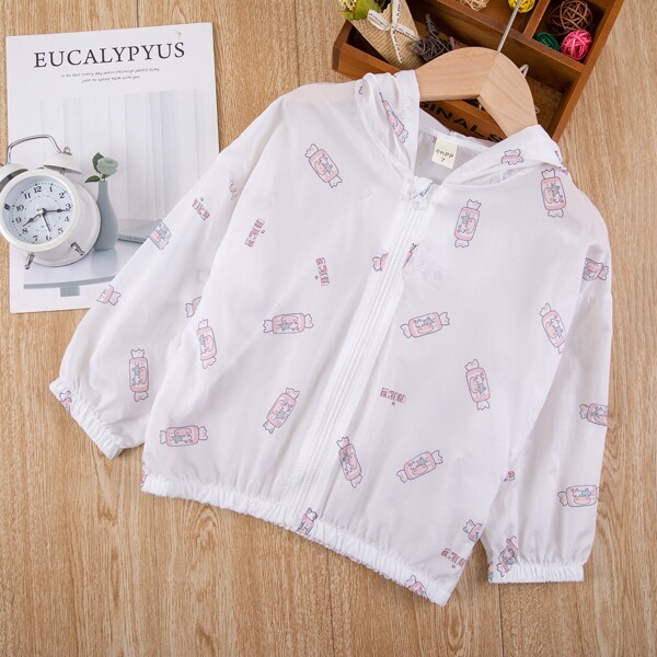 

Toddler Girls Allover Candy Print Hooded Jacket, White