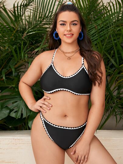 مجموعة بيكيني تنورة بغرز السوط مقاس كبير، للصيف والشاطئ