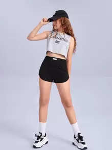 SHEIN Teen Girls Patch Detail Track Shorts