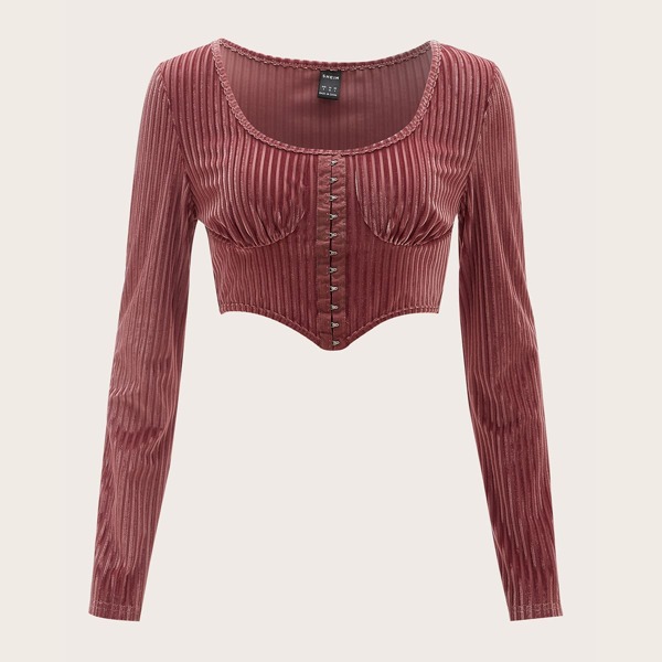 

Hook & Eye Crop Velvet Tee, Redwood