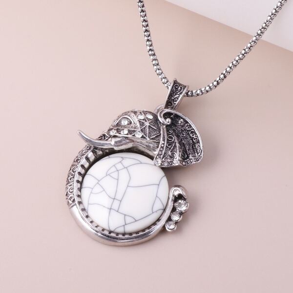 

Rhinestone Animal Charm Necklace, White