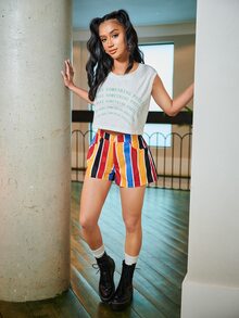 SHEIN Unity Slant Pocket Striped Shorts - Multicolor - View 3