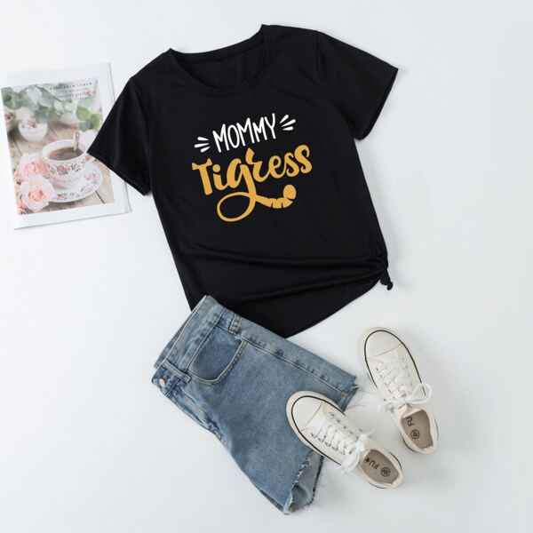 

Letter Graphic Crew Neck Tee, Black