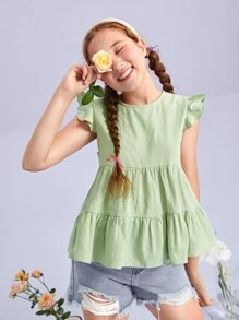 SHEIN 青少年女孩荷葉邊素色上衣 - 薄荷綠 - 查看 1