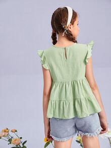 SHEIN 青少年女孩荷葉邊素色上衣 - 薄荷綠 - 查看 2