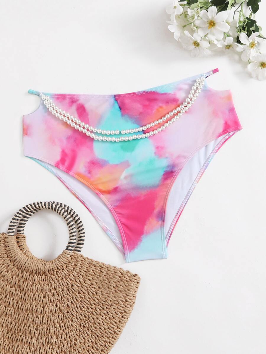 大碼紮染珍珠裝飾泳裝內褲