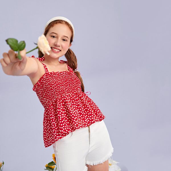 

Teen Girls Shirred Ditsy Floral Cami Top, Red