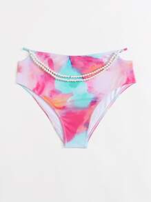 大碼紮染珍珠裝飾泳裝內褲