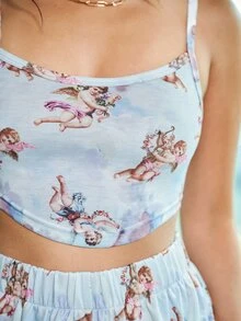 SHEIN Top de tirantes con estampado de ángel - Multicolor - Ver 5