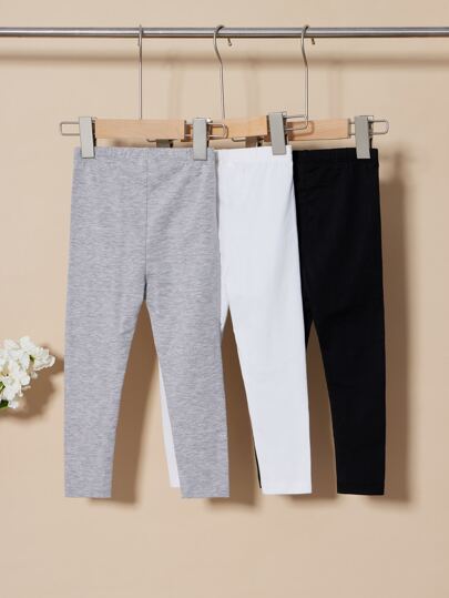3 حزمة من البنطلونات اللاصقة الأحادية اللون للفتيات الصغيرات