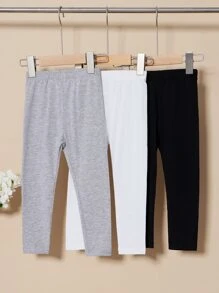 SHEIN Young Girl 3 Packs Solid Leggings Chic Outfits For Autumn/Winter - Multicolor - View 2