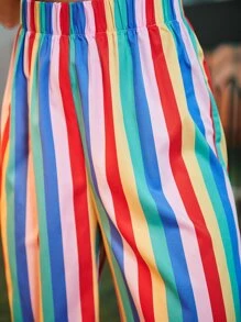 SHEIN Rainbow Striped Wide Leg Trousers - Multicolor - View 4