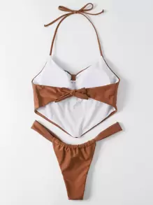Hanky Hem Halter Thong Bikini Summer Beach - Brown - View 2