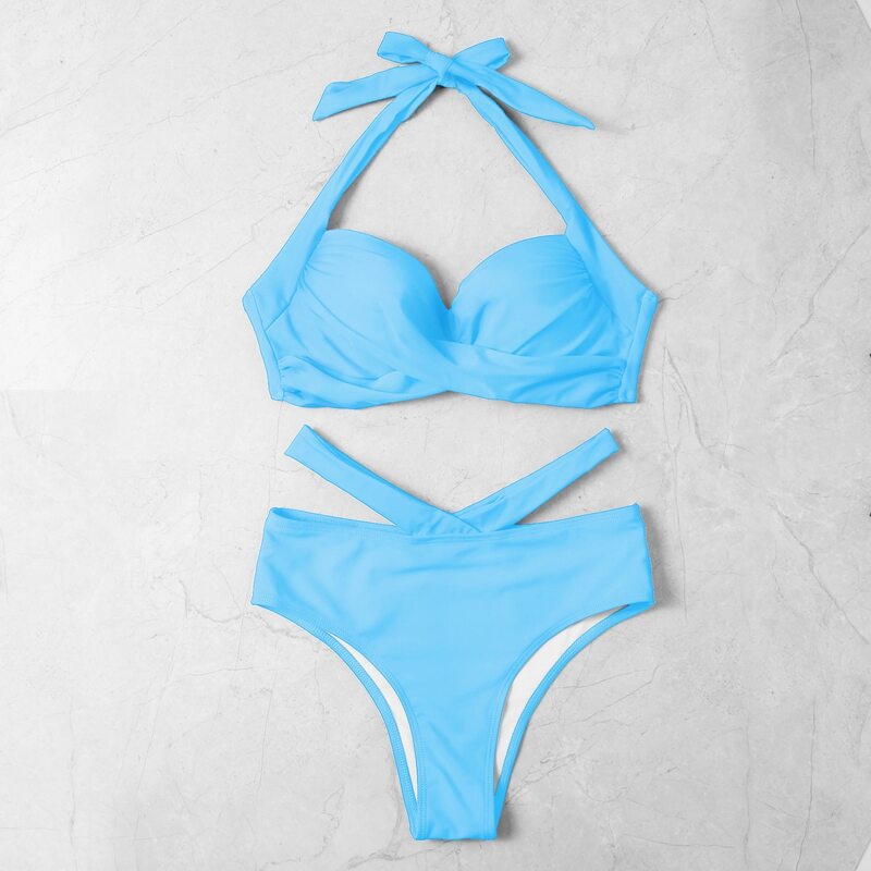 

Twist Front Push Up Bikini Swimsuit, Baby blue