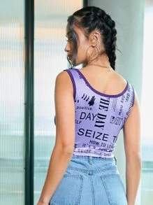SHEIN Unity 字母圖案短版背心上衣 - 紫色 - 查看 2