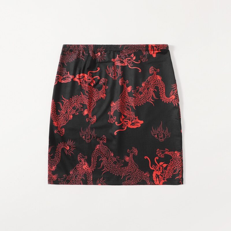 

Chinese Dragon Print Skirt, Black