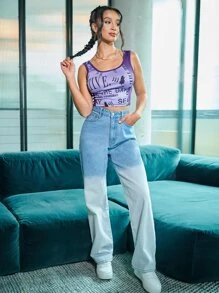 SHEIN Unity 字母圖案短版背心上衣 - 紫色 - 查看 4