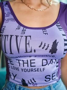 SHEIN Unity 字母圖案短版背心上衣 - 紫色 - 查看 5