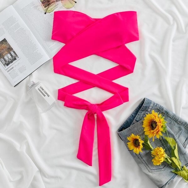 

Versatile Crisscross Self-Tie Bikini Top, Hot pink