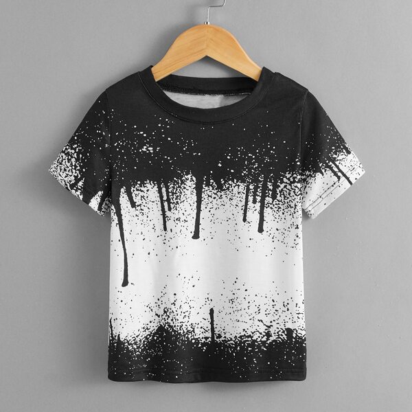 

Toddler Boys Splash Ink Print Tee, Black and white