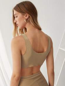 Áo hai dây xoắn lại màu trơn Giải trí - Màu Khaki - Xem 2