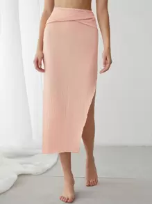SHEIN Unity 扭結細節開衩半身裙 - 珊瑚粉 - 查看 1