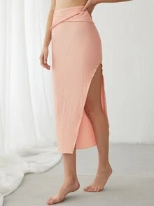 SHEIN Unity 扭結細節開衩半身裙 - 珊瑚粉 - 查看 4